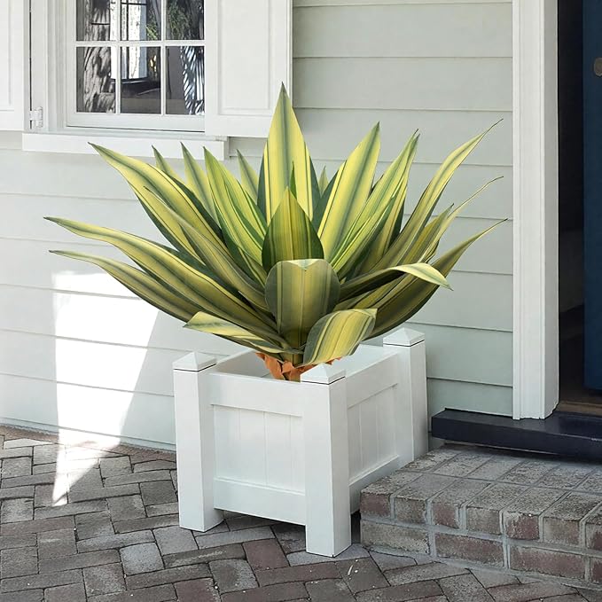 Artificial Agave Plant Outdoor 28” Tall, Large UV Resistant Fake Agave Plants with 23 Pre-Dusted Leaves, Faux Succulents Plant for Home Front Porch Patio Garden Yard Indoor Decor 2Pack