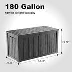 PatioZen 180 Gallon Resin Deck Box, Lockable Patio Outdoor Storage Box for Furniture, Garden Tools and Tools Storage, Waterproof Outside Storage Boxes - Black