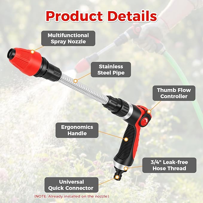 Hose Nozzle, High Pressure Hose Nozzle, Dual Spray Modes Jet & Fan, Power Washer Compatible High Pressure Cleaning,Multi-Use Sprayer For Garden，Home