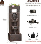 Bumilgar 40.9" H 4-Tier Indoor/Outdoor Modern Water Fountain with Led Lights and Pump, Outdoor Freestanding Cascading Waterfall - Suitable for Garden, Patio, Porch, Yard and Outdoor Decor (Brown)