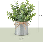 Mkono 2 Packs Small Fake Plants in Farmhouse Galvanized Pots Table Centerpiece Mini Faux Eucalyptus Potted Artificial Plants for Bathroom Shelf Room Rustic Home Decor