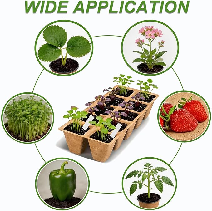 200 Cells Seed Entry Tray, 20 Packs Biodegradable Seedling Peat Pots, with 100 White Labels, Plant Starter Kit for Seedlings Biodegradable Peat Pots and 2 Planting Transplanters