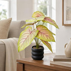 16'' Fake Plant Tall Artificial Caladium Plants Indoor with Black Planter Design, for Home Living Rooms Patios Porches Bathrooms Outdoor Decor (Red)