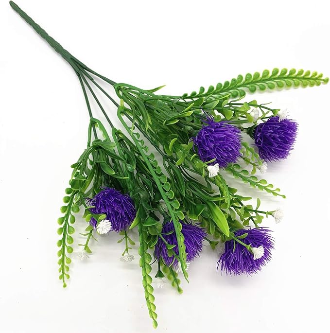 CATTREE Artificial Dandelion Plants, Plastic Flowers Shrubs Bushes Fake Grass Wedding Indoor Outdoor Home Garden Verandah Centerpieces Arrangements Party Decoration Planting Filler - Purple 4 Pack