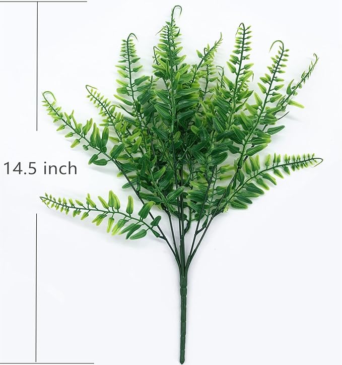 PASYOU Artificial Plants Fake Boston Fern Shrubs 8 Pack, Plastic Leaves Faux Ferns Plant for Indoor Outdoor Home Porch Garden Decor Greenery Grass Flowers Stems Party Wedding Bundles DIY Decorations