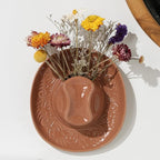Hanging Wall Planters for Indoor Plants, Wall Vases for Flowers, Ceramic Cowboy Hat Vases for Decor, for Bathroom, Living Room, Office, and Home Decor. Brown