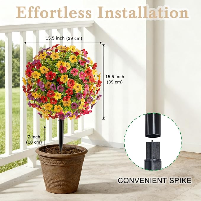 2 Set Artificial Violet Topiary Trees with Spike, UV Resistant Faux Shrubs Bushes Fake Greenery Plants Faux Flowers for Outdoor Indoor Front Door Home Decor