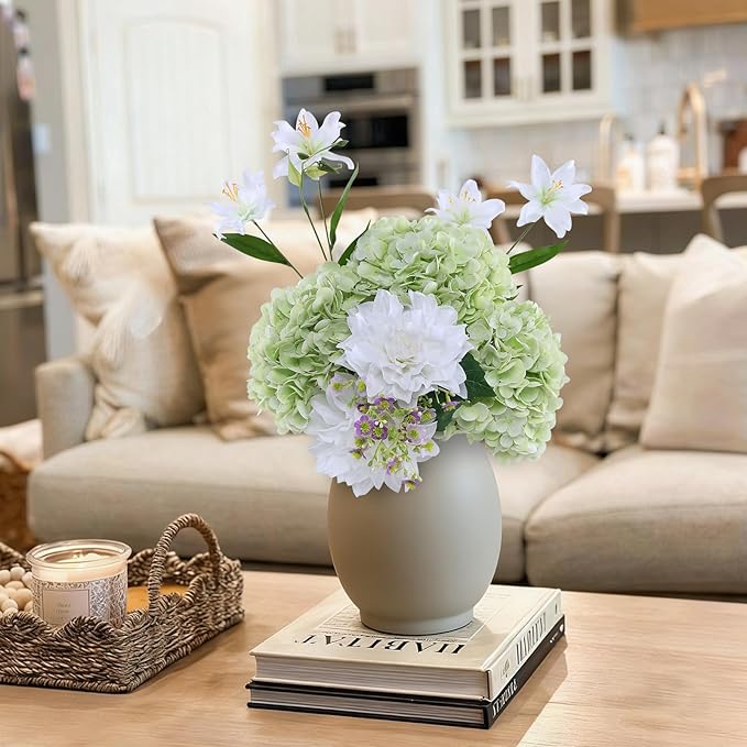 Coferset 4Pcs Hydrangea Artificial Flowers Lifelike Faux Hydrangea Real Touch Artificial Flowers for Outdoors Home Wedding Christmas Office Party Living Room Decoration,22inch(2 White+2 Light Green)