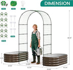 DoCred 3 in 1 Galvanized Raised Garden Bed, 2Pcs Garden Planter Box with 87" H Trellis for Climbing Plants, Outdoor Gardening Raised Beds with Climbing Net for Fruits, Vegetables, Flower (Wood Grain)
