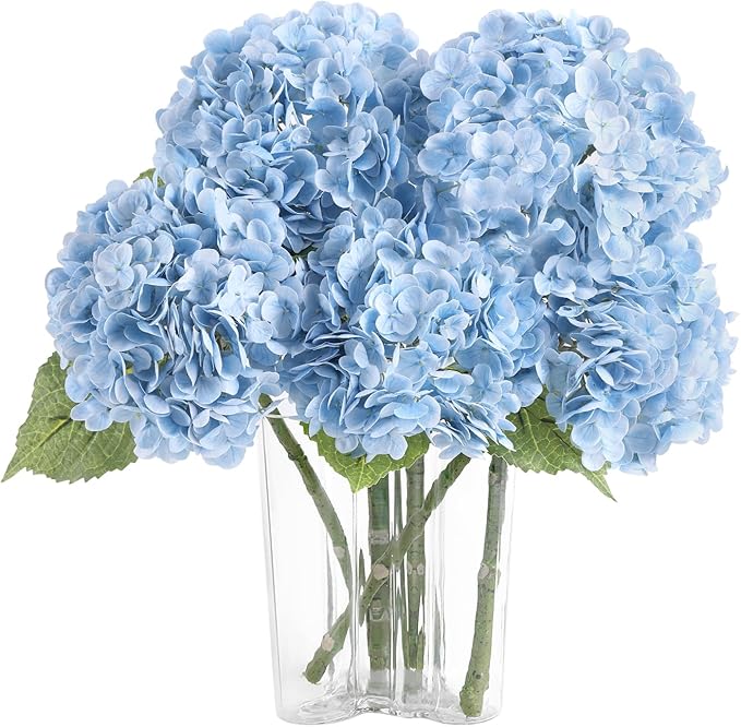 Coferset 4Pcs Baby Blue Hydrangea Artificial Flowers for Outdoors Lifelike Faux Hydrangea Real Touch Fake Flowers Home Wedding Christmas Office Party Living Room Decoration,22inch