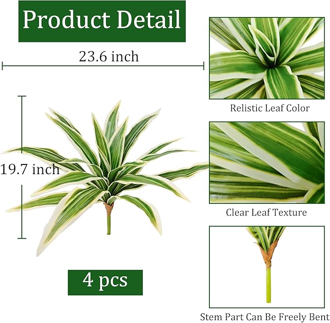 4Pcs Fake Ferns, Faux Outdoor Plants UV Resistant,3D Real Touch Fake Plants Total 60 Blades,Weatherproof Artificial Plants Outdoor Indoor for Garden Porch Home Office Decor