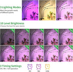 4 Head LED Plant Grow Light, Full Spectrum Clip on Plant Growing Light with Red, Blue, Yellow Beads, 10 Brightness Levels, 3 Light Modes, 3/9/12H Auto Timer,Suitable for Indoor Plants