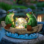 Solar Frog Boating Garden Statue with Ball Light 5.1" Resin Frogs Decor for Home Front Door Patio Porch Balcony Women Gardeners Moms Wives Girlfriends