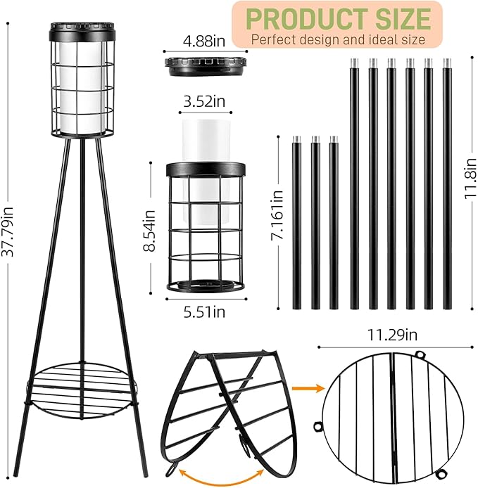 2 - Pack 38 inch Solar Floor Lamps Outdoor with Tripod Plant Stands, Waterproof Outdoor Solar Lights for Garden, Porch, Yard, Backyard, Patio