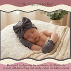 Newborn Baby Girl Hats Mittens Set Cotton Hospital Bow Hat Beanies Caps Gloves for New Born Girls 0-6 Months