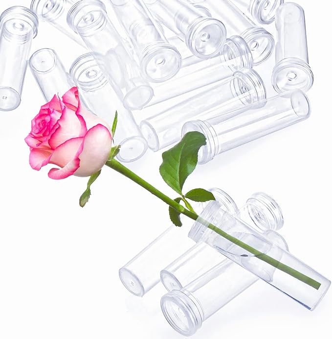 Tosnail 50 Pack Floral Water Tubes, 60 ML Large Capacity Flower Stem Holder, 4" Single Plant Tubes, Flower Water Vials for Fresh Flower Arrangements