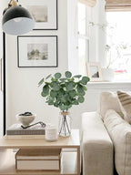 Bessol Artificial Eucalyptus Stems in Glass Vase 14" 6Pcs Faux Eucalyptus Branches Home Table Decor Fake Greenery Plants Stems for Farmhouse Wedding Centerpiece Bathroom Decorations