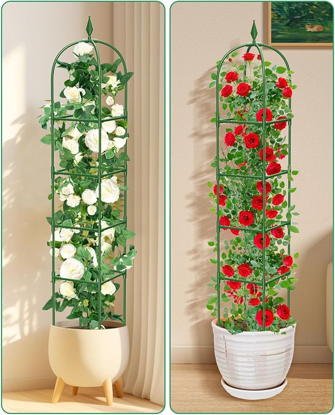 MYMULIKE Garden Trellis for Climbing Plants Outdoor & Indoor - 6Ft Tall Rustproof Plant Support Cage for Vines, Flowers, Vegetables, Roses | Heavy-Duty, Adjustable & Decorative (3)