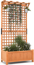 Giantex Raised Garden Bed with Trellis & Roof, 72.5" Wooden Garden Bed, High Trellis for Plant Flower Climbing Pot Hanging, Indoor & Outdoor Planter Box for Yard, Garden, Balcony