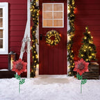 YEAHOME Outdoor Christmas Decorations, Set of 2 Poinsettia Flower Decorative Garden Stakes for Christmas Decor, Metal Red Flowers Xmas Decorations for Outside Garden Yard Lawn Porch