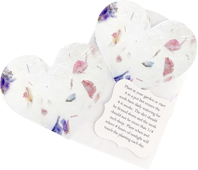 Set of 24 Mixed Heart Seed Paper – Writable & Plantable Wildflower with Envelopes & Planting Guides, Mom's Gift for Mother’s Day, Use for Wedding, Baby Shower, Heart Party Favors & Easter Decorations