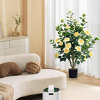 Artificial Camellia Tree 2 Pack 42" Faux Camellia Plant in Pot with 32 Blooming Flowers Fake Flower Tree Greenery Potted Plant for Indoor Outdoor Office Home Porch Decor Yellow