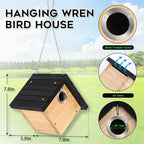 Wren Bird House for Outside, Hanging Wood Nesting Box for House Wrens & Carolina Wrens, 1-1/8" Entrance Hole, Air Vents & Clean-Out Door, Weather-Resistant Birdhouse for Backyard Watching 2 Pack Black