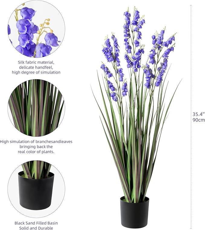 Ttranewsoo Green Onions Home Decor Fake Plants Lily of The Valley Snake Plant Home DéCor Accents Artificial Grass Room Decor Artificial Plants Indoor Artificial Grass 36" 1 Pack(Purple)