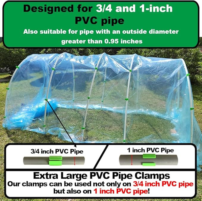 Greenhouse Clamps for3/4-1 Inch PVC Pipe, Greenhouse Hoops,Support Frame, Grow Tunnel,Plant Support Garden Stakes.For Fixing Plant Cover, Garden Plastic Sheeting, Film Row Cover, Net.
