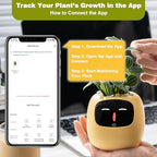 Smart Planter with App Control, Self-Watering AI Plant Pot with LCD Display, Interactive Desk Plant Companion for 100+ Plants, Smart Indoor Planter with Pomodoro Timer,80ml Reservoir,Calendar-Yellow