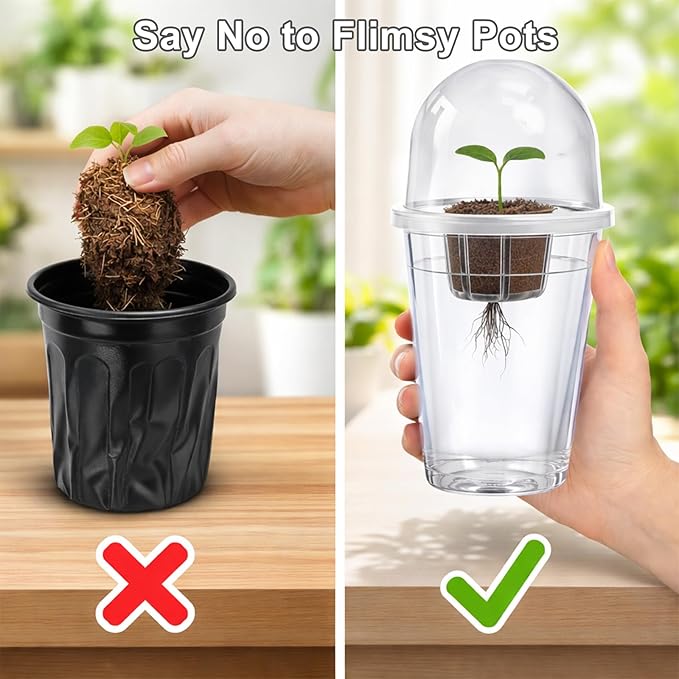 12 Pack Transparent Hydroponic Cups with Humidity Domes, 5in1 Hydroponics Growing System Kit, Clear Self Watering Planters for Indoor Plants, Herbs, Seed Starting, Root Monitoring