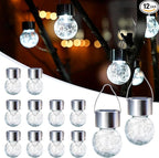 GIGALUMI Solar Lights Outdoor Waterproof, 12 Pack Solar Hanging Lights Garden Decor, Gifts for Women, Solar Outdoor Lantern Waterproof Cracked Glass for Yard, Fence, Tree(Cold White)