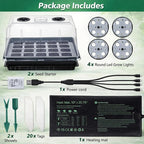2 Sets 40 Cell Seed Starter Tray with Grow Lights and Heat Mat, Seed Starter Kit with 5.9” Humidity Dome and Vents, Indoor Plant Germination Trays, Seedling Startering Trays for Faster Germination