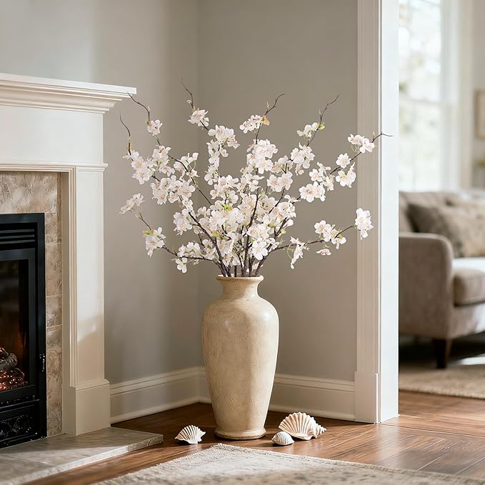 INXUGAO 6 PCS Faux Cherry Blossom Branches Decor 31.5 Inch Long Stems Fake Artificial Flowers for Home Indoor Decoration Vase Arrangement Living Room Table Bedroom Spring Decor