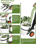 Plant Caddy with Wheels, Heavy Duty Plant Dolly, 200LBS Garden Pot Mover for 5"-16" Planters, Adjustable Arm with Suction Cups & Strap, Upgraded Handle, Indoor Outdoor