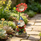 COWOS Solar Powered Garden Gnome Statue with Glowing Flower Light, Hand-Painted Resin Figurine for Outdoor Patio, Yard, Lawn Decor, Gift for Garden Lovers