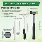 6 Inch Landscape Fabric Staples, 50Pcs Garden Stakes Galvanized +50Pcs Gasket +Pick Hook +Rubber Mallet, U Shaped Weed Barrier Stakes 11 Gauge Lawn Staples Landscape Pins for Yard, Sod, Weed Mat