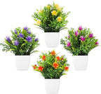 Fake Plants 4 Packs, Small Artificial Plants with Flowers, Black Faux Plants for Bathroom, Office, Home, Conference Table Decor, Indoor Desk Decor for Library, Restaurant