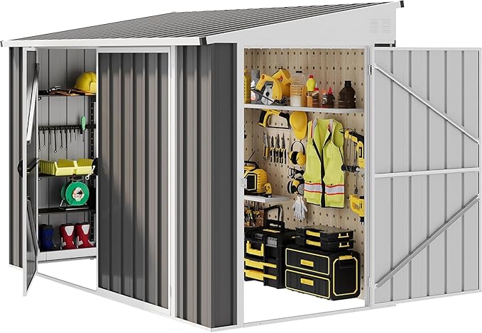 DWVO 7x4 FT Outdoor Weatherproof Storage Shed, Secure Metal Bike Shed w/Lockable Entry, Garden Storage Solution for Lawn Equipment, Tools, Waste Bin, Dark Gray