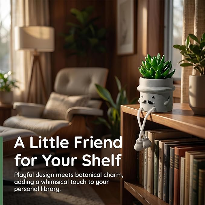 Fake Plant with Gray Flower Pot Artificial Succulents Plant for Indoor Bathroom Desk Office Windowsill Kitchen Live Faux Plant Decor Accessories 1PC