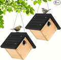 Wren Bird House for Outside, Hanging Wood Nesting Box for House Wrens & Carolina Wrens, 1-1/8" Entrance Hole, Air Vents & Clean-Out Door, Weather-Resistant Birdhouse for Backyard Watching 2 Pack Black