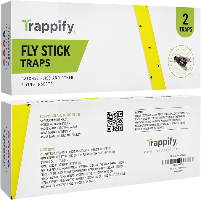 Trappify Hanging Fly Traps Outdoor: Fruit Flies and Flying Insect Trap for Indoor & Outdoor Use I Disposable Sticky Fly Trap Indoor House Pest Control (2 Pack)