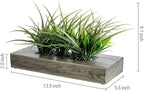 MyGift Large Artificial Green Grass Plants Potted in 14 Inch Vintage Weathered Gray Solid Wood Rectangular Planter Box, Decorative Tabletop Faux Greenery Centerpiece Décor