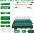 Seed Starter Tray with Grow Light and Thermostat Controller Heat Mat, 10"x 20.75" Heat Mats for Plant Growing，68-113°F Adjustable，Color Change Grow Lights，Germination Trays Kits (Green, 60 Cells)
