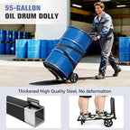 KEDSUM 55 Gallon Drum Dolly, Plant Dolly with Wheels, Heavy Duty Oil Drum Trolley with Adjustable Eagle Beak Fixation & Strap, Ideal for Oil Barrel & Plant Pots Use, Height 47.2 inch, Easy to Fold