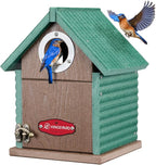 Kingsyard Recycled Plastic Bird House for Outdoors - Weatherproof Nesting Box with Clear View Panel & Predator Guard for Bluebird Wren Swallow Finch, Green