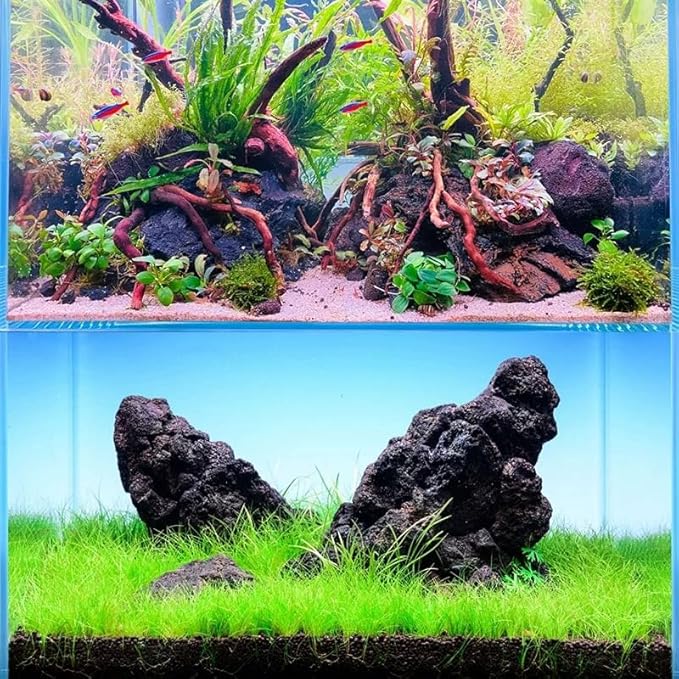 Black Lava Rocks for Aquarium Fire Pit Succulent Planters Bonsai Landscaping Garden Décor 5lb Lava Stone for Fish and Plants(3pcs 4-6 inches)