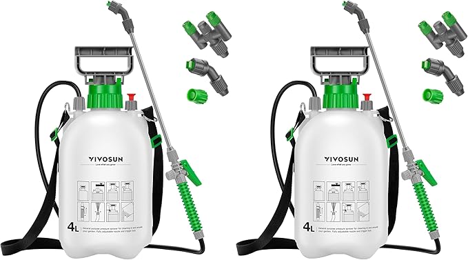 VIVOSUN 1 Gal/4L Pump Sprayer, Garden Water Sprayer for Plants, Weeds & Lawn Care, with 3 Nozzles, 50'' Long Hose & Pressure Relief Valve (Pack of 2)