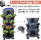 GameXcel Vertical Planter Tower - 5 Tier Stackable Garden Planters with Wheels and Tools Plant Pots for Strawberry Herb Flower and Vegetable Indoor Outdoor Use Dark Gray