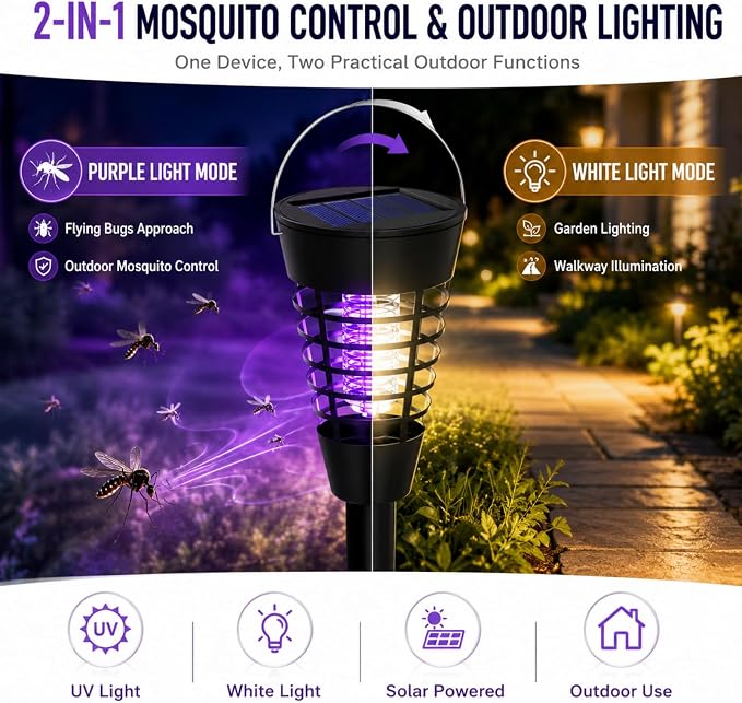 4 Pack Solar Bug Zapper Outdoor Waterproof Solar Powered Mosquito Zapper Repellent Outdoor Patio,Cordless & Auto On/Off Trap Light with Hook for Small Fly Zappers for Garden Backyard Gnat for Outside